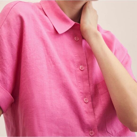 100% Linen Mango Shirt Pink Barbiecore Barbie Core - Picture 9 of 10